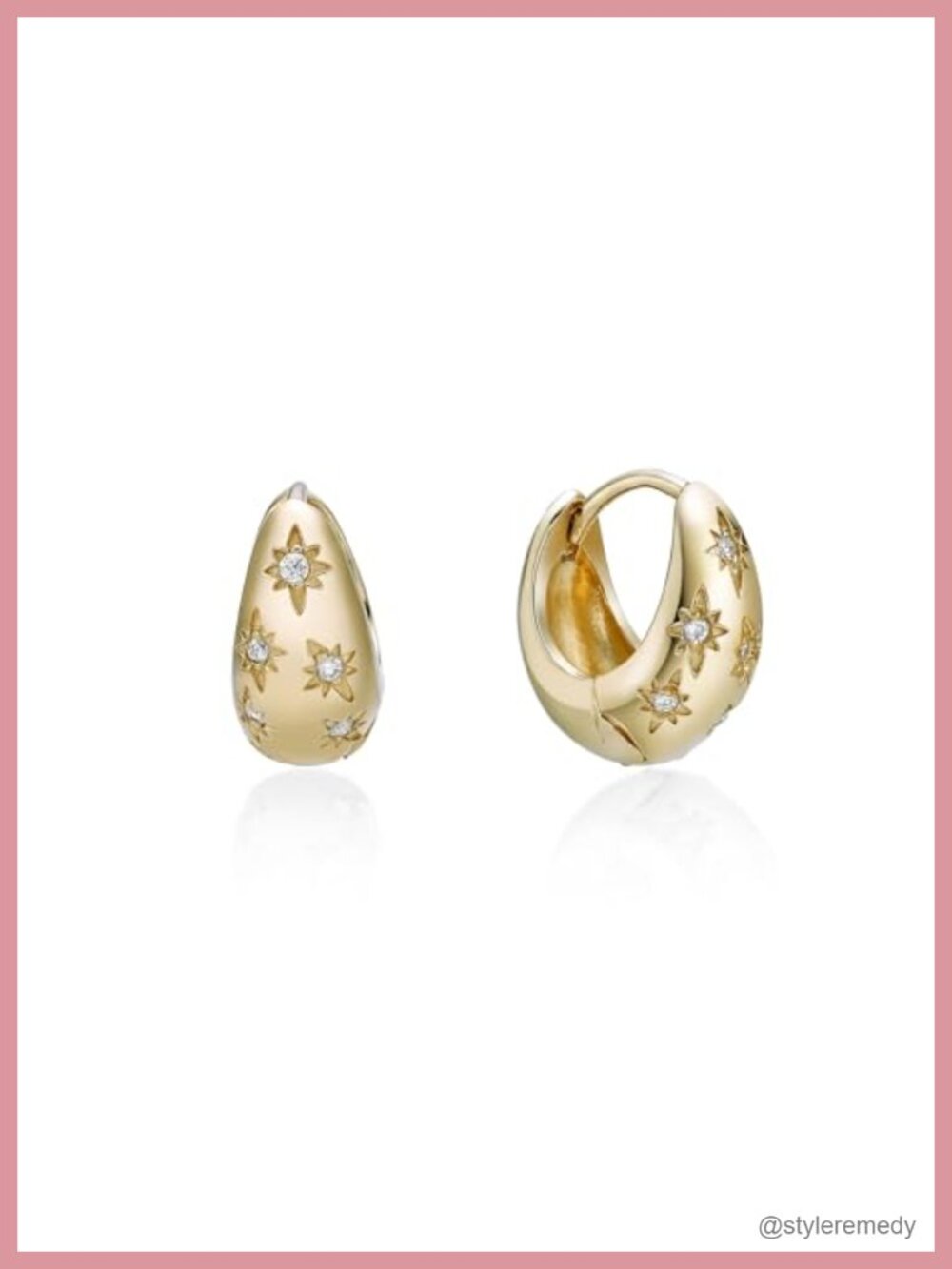 Lab Grown Diamond Celestial Star Chunky Hoop Earrings 18k Yellow Gold Plated